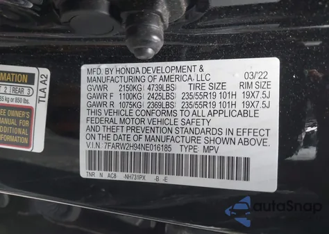 2022 Honda Cr-V Awd Touring z USA, uszkodzony, nr VIN 7FARW2H94NE016185